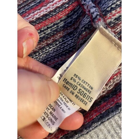 L.L. Bean Womens Gray Fair Isle Striped Cotton Cashmere Cardigan Sweater Large - Picture 4 of 5